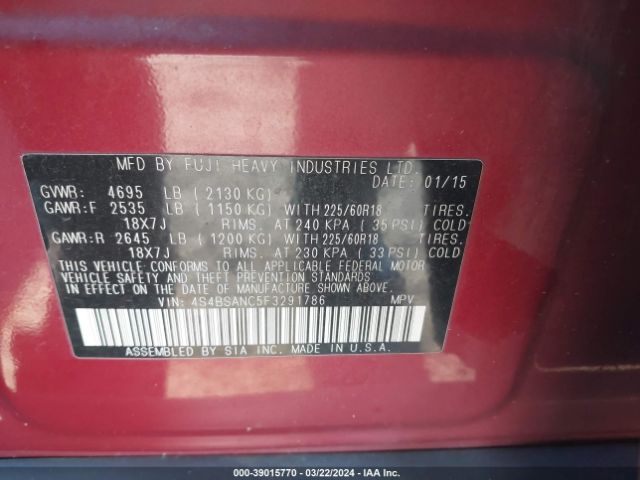 Photo 8 VIN: 4S4BSANC5F3291786 - SUBARU OUTBACK 