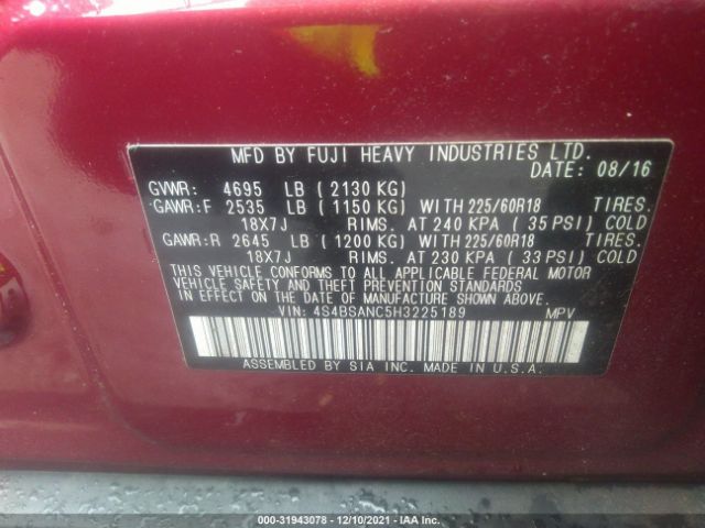 Photo 8 VIN: 4S4BSANC5H3225189 - SUBARU OUTBACK 