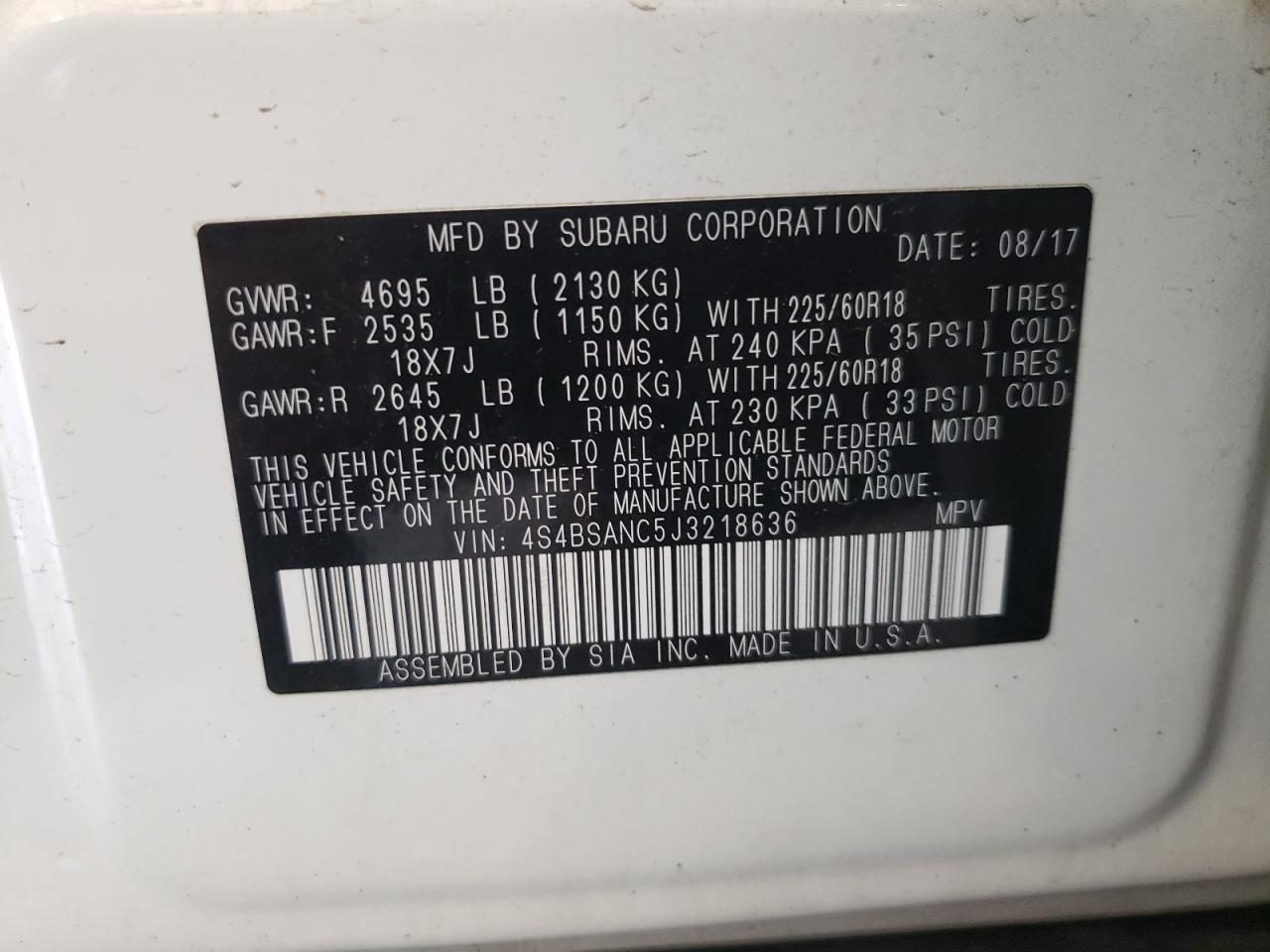 Photo 12 VIN: 4S4BSANC5J3218636 - SUBARU OUTBACK 