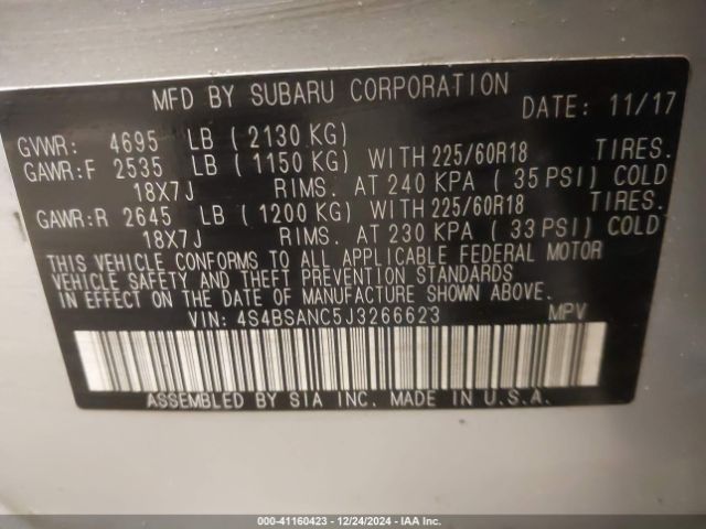 Photo 8 VIN: 4S4BSANC5J3266623 - SUBARU OUTBACK 