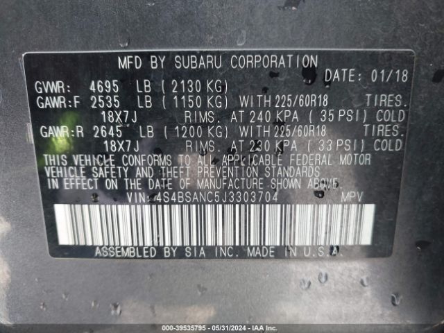 Photo 8 VIN: 4S4BSANC5J3303704 - SUBARU OUTBACK 