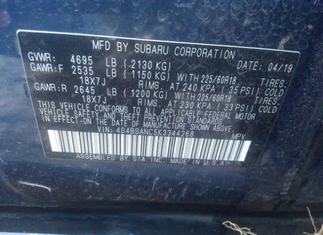 Photo 8 VIN: 4S4BSANC5K3344268 - SUBARU OUTBACK 