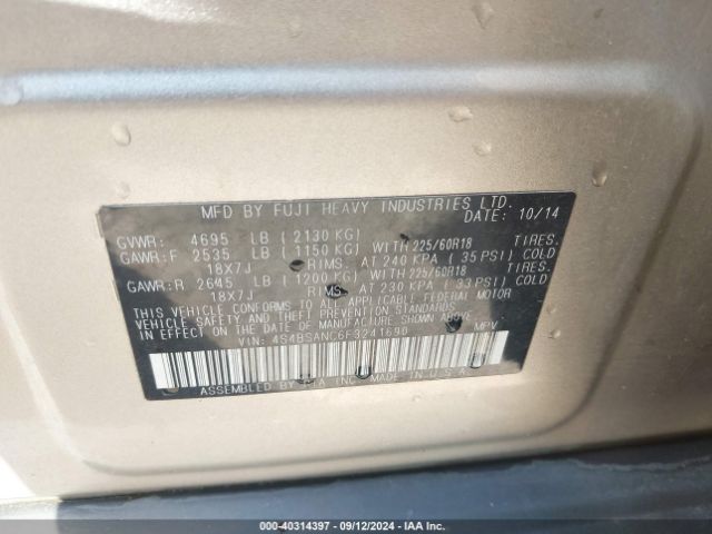 Photo 8 VIN: 4S4BSANC6F3241690 - SUBARU OUTBACK 