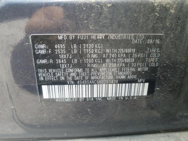 Photo 9 VIN: 4S4BSANC6H3251414 - SUBARU OUTBACK 