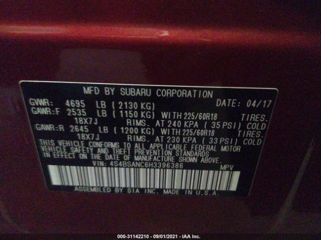 Photo 8 VIN: 4S4BSANC6H3396386 - SUBARU OUTBACK 