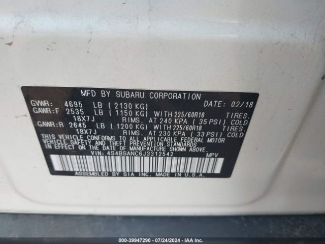 Photo 8 VIN: 4S4BSANC6J3312542 - SUBARU OUTBACK 