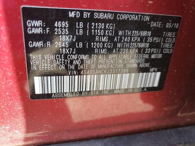 Photo 9 VIN: 4S4BSANC6J3377388 - SUBARU OUTBACK 2. 