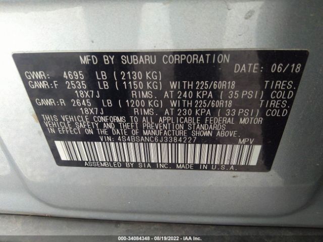 Photo 8 VIN: 4S4BSANC6J3384227 - SUBARU OUTBACK 