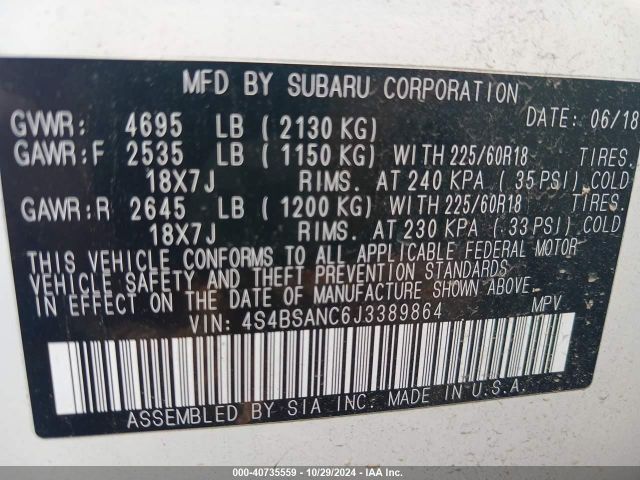 Photo 8 VIN: 4S4BSANC6J3389864 - SUBARU OUTBACK 