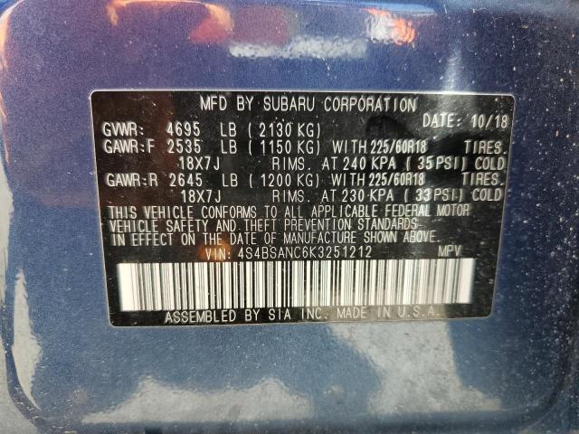 Photo 11 VIN: 4S4BSANC6K3251212 - SUBARU OUTBACK 