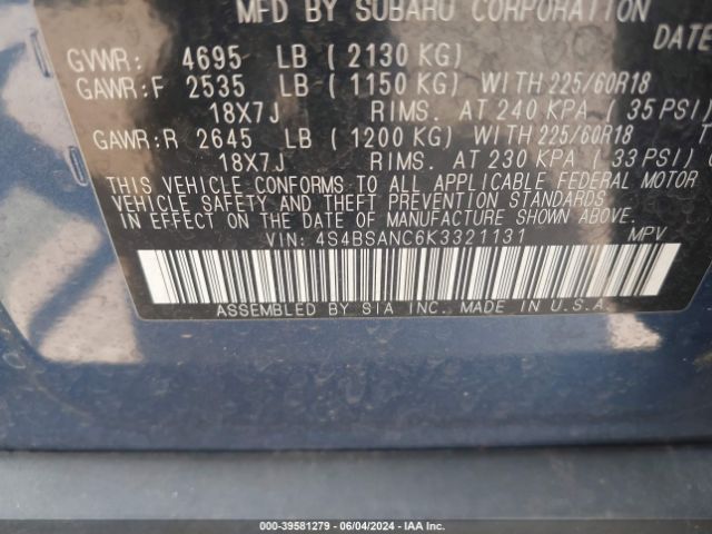 Photo 8 VIN: 4S4BSANC6K3321131 - SUBARU OUTBACK 