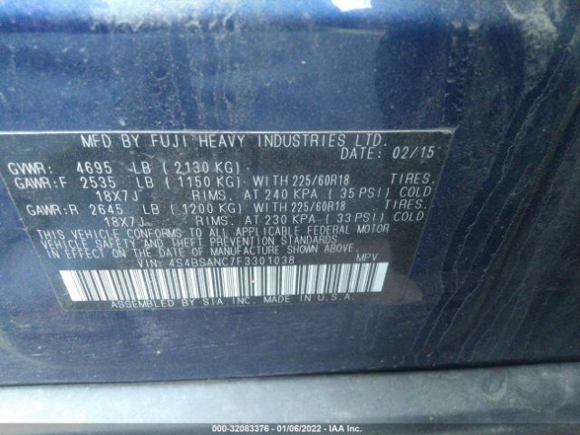 Photo 8 VIN: 4S4BSANC7F3301038 - SUBARU OUTBACK 