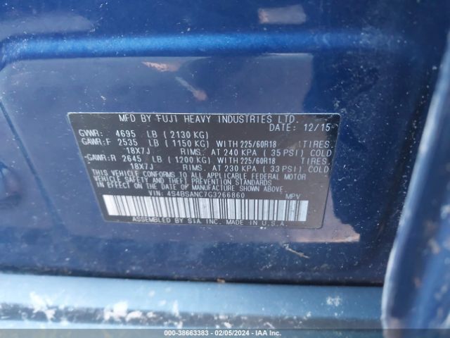 Photo 8 VIN: 4S4BSANC7G3266860 - SUBARU OUTBACK 