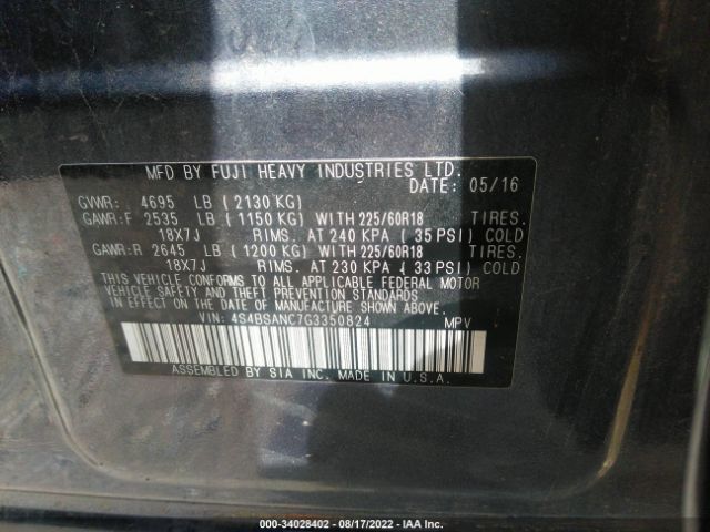 Photo 8 VIN: 4S4BSANC7G3350824 - SUBARU OUTBACK 