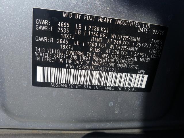 Photo 9 VIN: 4S4BSANC7H3211231 - SUBARU OUTBACK 