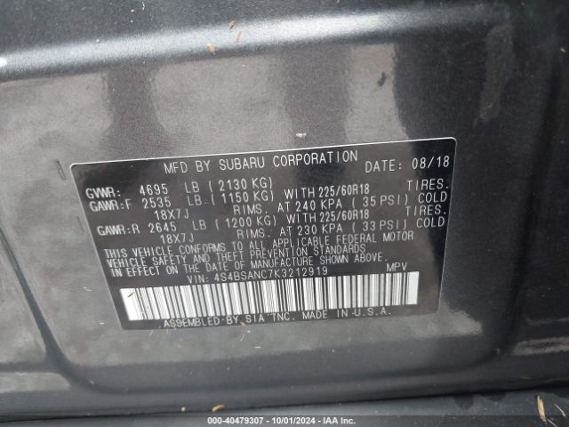 Photo 8 VIN: 4S4BSANC7K3212919 - SUBARU OUTBACK 