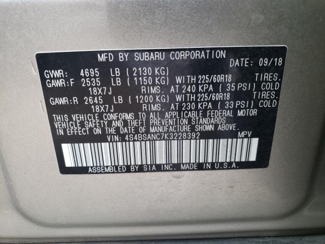 Photo 9 VIN: 4S4BSANC7K3228392 - SUBARU OUTBACK 