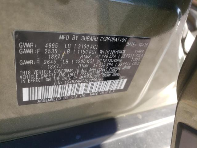 Photo 9 VIN: 4S4BSANC7K3256760 - SUBARU OUTBACK 2. 