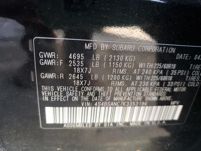 Photo 9 VIN: 4S4BSANC7K3353196 - SUBARU OUTBACK 2. 