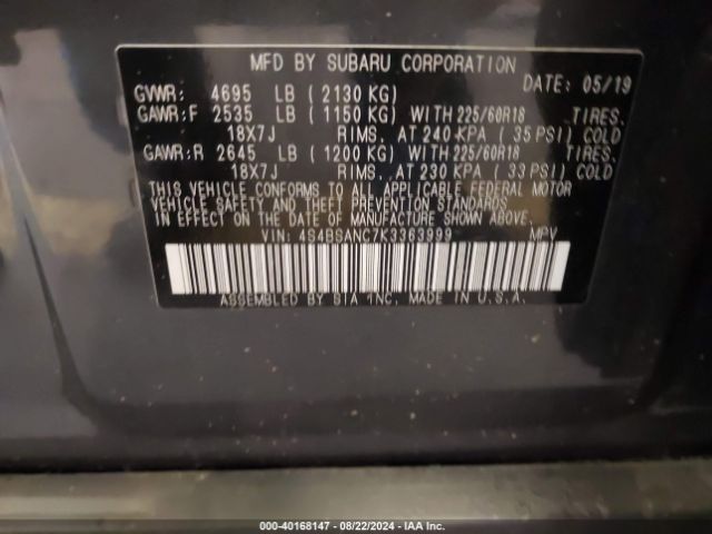 Photo 8 VIN: 4S4BSANC7K3363999 - SUBARU OUTBACK 