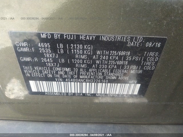 Photo 8 VIN: 4S4BSANC8H3226160 - SUBARU OUTBACK 