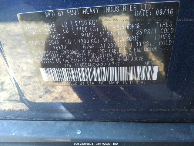 Photo 8 VIN: 4S4BSANC8H3250717 - SUBARU OUTBACK 