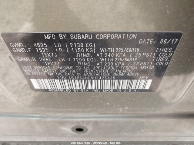 Photo 8 VIN: 4S4BSANC8H3425435 - SUBARU OUTBACK 