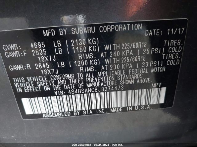 Photo 8 VIN: 4S4BSANC8J3274473 - SUBARU OUTBACK 