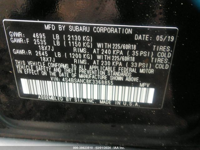 Photo 8 VIN: 4S4BSANC8K3368855 - SUBARU OUTBACK 