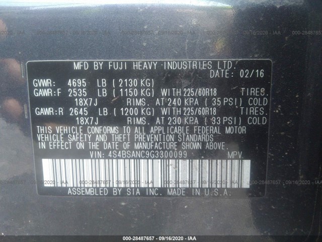 Photo 8 VIN: 4S4BSANC9G3300099 - SUBARU OUTBACK 