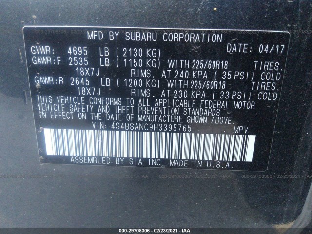 Photo 8 VIN: 4S4BSANC9H3395765 - SUBARU OUTBACK 