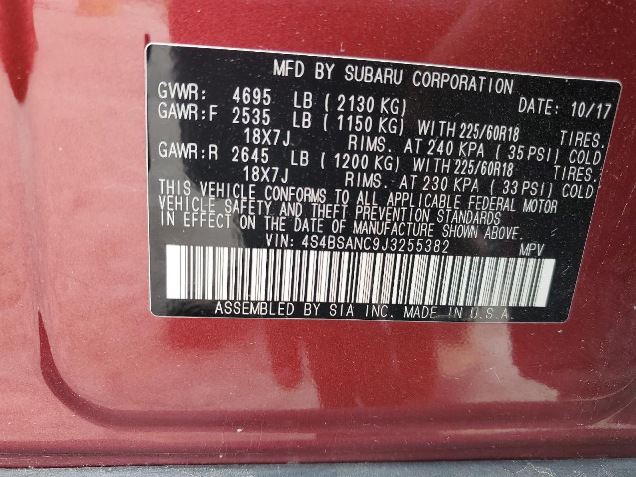 Photo 12 VIN: 4S4BSANC9J3255382 - SUBARU OUTBACK 