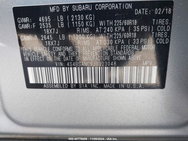 Photo 8 VIN: 4S4BSANC9J3323048 - SUBARU OUTBACK 