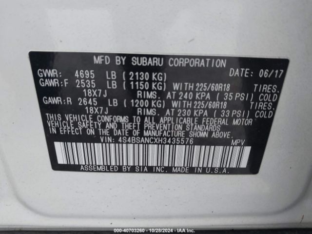 Photo 8 VIN: 4S4BSANCXH3435576 - SUBARU OUTBACK 