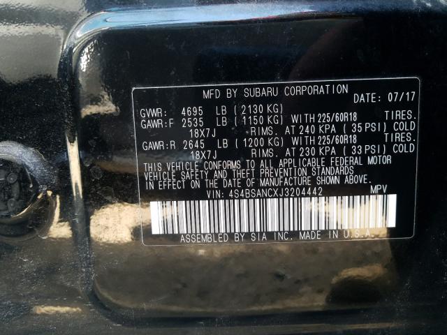 Photo 9 VIN: 4S4BSANCXJ3204442 - SUBARU OUTBACK 