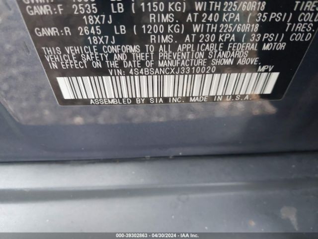 Photo 8 VIN: 4S4BSANCXJ3310020 - SUBARU OUTBACK 