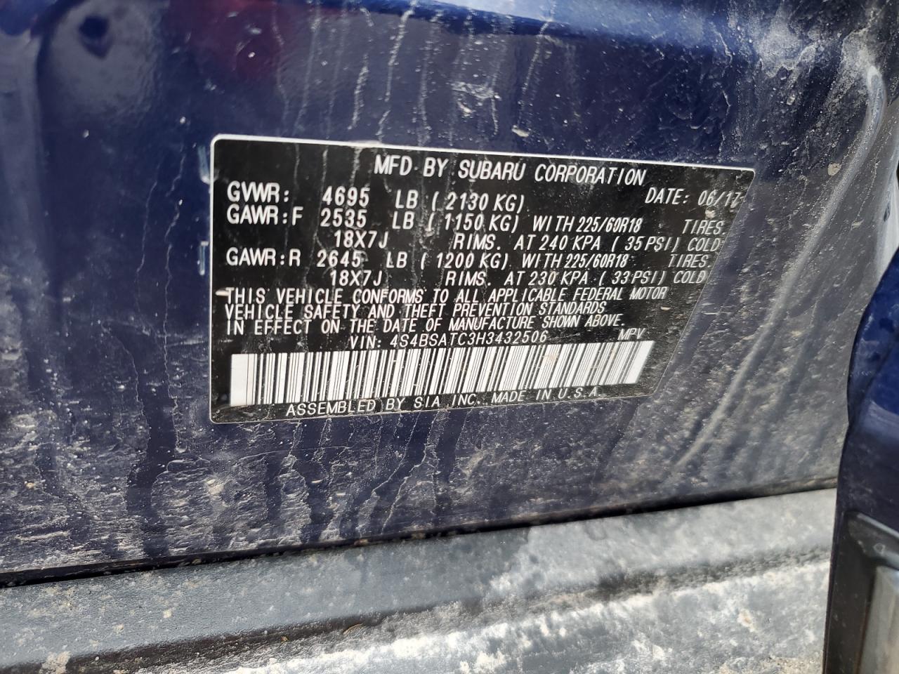 Photo 12 VIN: 4S4BSATC3H3432506 - SUBARU OUTBACK 