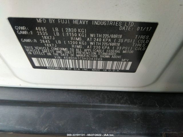 Photo 8 VIN: 4S4BSATC5H3343049 - SUBARU OUTBACK 