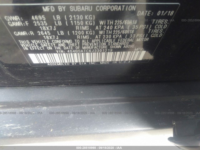 Photo 8 VIN: 4S4BSATC6J3301219 - SUBARU OUTBACK 