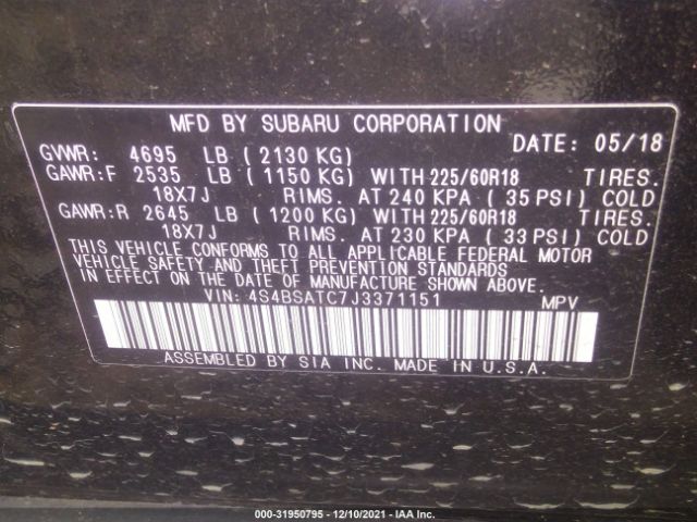 Photo 8 VIN: 4S4BSATC7J3371151 - SUBARU OUTBACK 