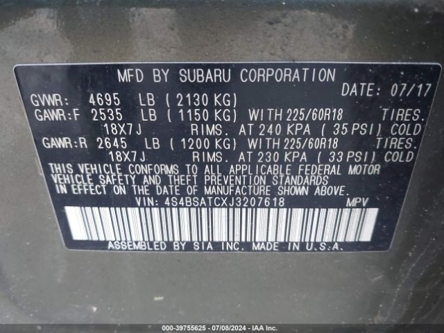 Photo 8 VIN: 4S4BSATCXJ3207618 - SUBARU OUTBACK 