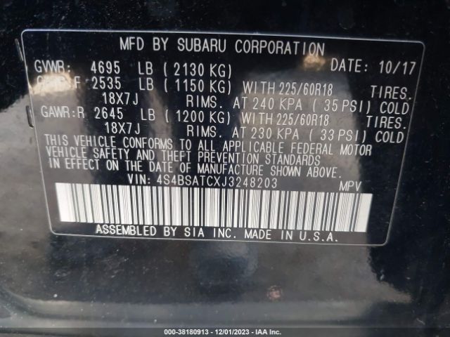 Photo 8 VIN: 4S4BSATCXJ3248203 - SUBARU OUTBACK 