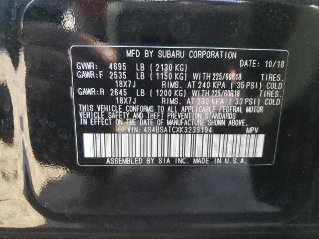 Photo 9 VIN: 4S4BSATCXK3239194 - SUBARU OUTBACK TO 