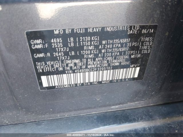 Photo 8 VIN: 4S4BSBCC2F3205102 - SUBARU OUTBACK 