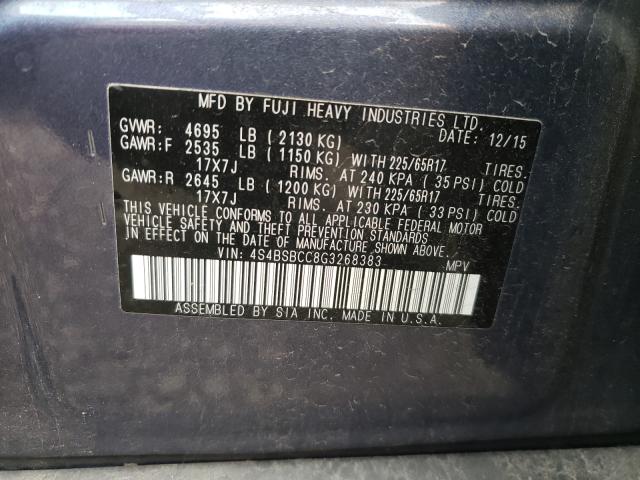 Photo 9 VIN: 4S4BSBCC8G3268383 - SUBARU OUTBACK 2. 