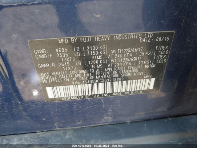 Photo 8 VIN: 4S4BSBCCXG3218889 - SUBARU OUTBACK 