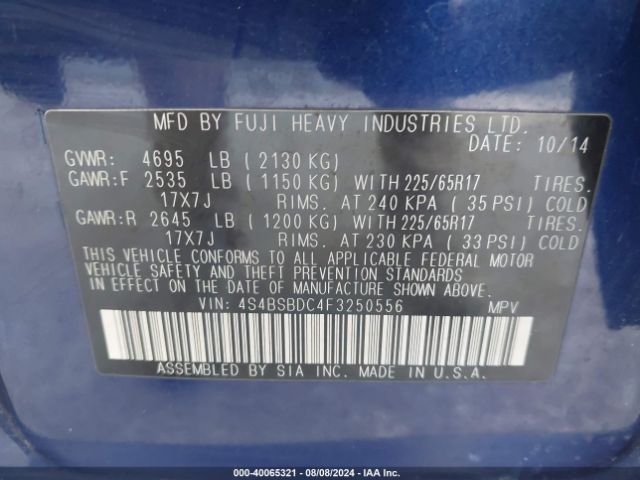 Photo 8 VIN: 4S4BSBDC4F3250556 - SUBARU OUTBACK 