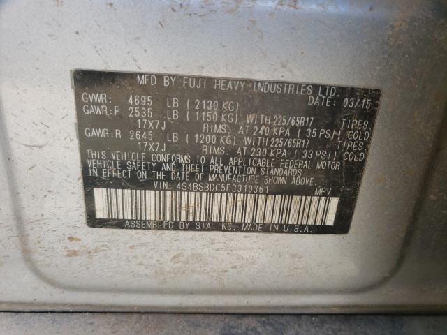 Photo 9 VIN: 4S4BSBDC5F3310361 - SUBARU OUTBACK 2. 