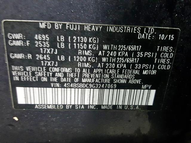 Photo 9 VIN: 4S4BSBDC9G3247069 - SUBARU OUTBACK 2. 