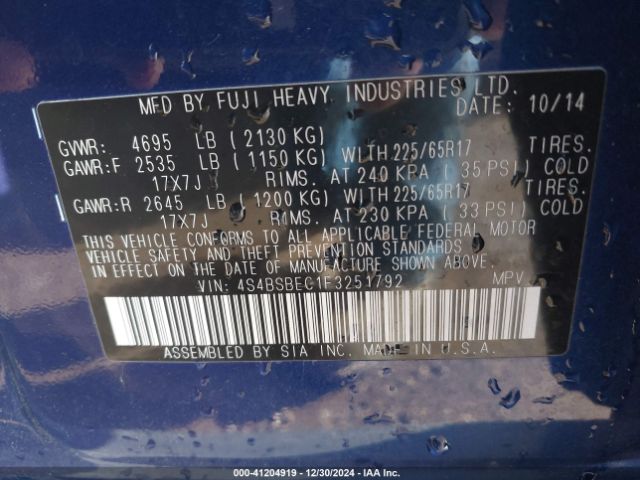 Photo 8 VIN: 4S4BSBEC1F3251792 - SUBARU OUTBACK 